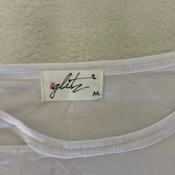 Glitz White Cold Shoulder Sheer Short Sleeve Tee - Picture 4 of 6